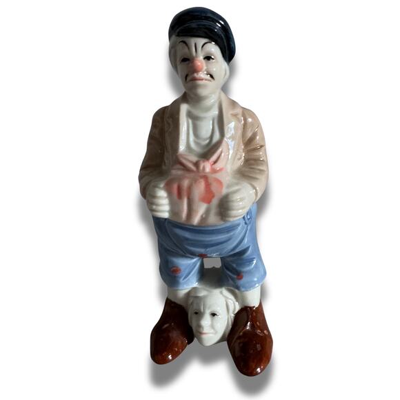 Vintage Porcelain Clown Figurine – 7” Ceramic Masked Face Circus Collectible - Picture 1 of 14